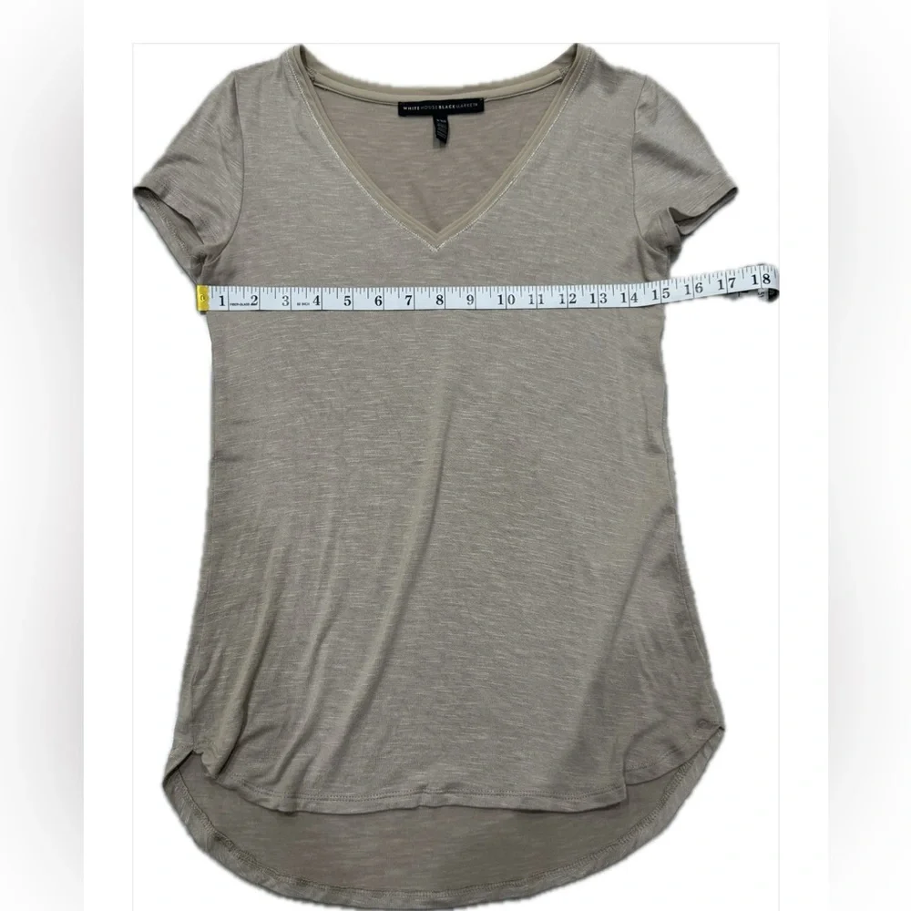 White House Black Market Beige V-Neck Short Sleeve Tee - Picture 9 of 13